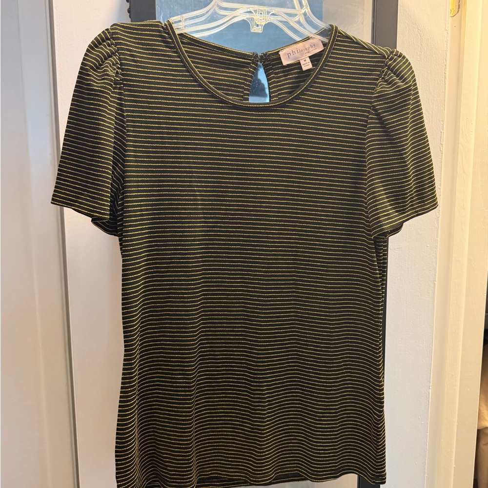Philosophy Stripe Short Sleeve Crewneck Top in Gold/Black
